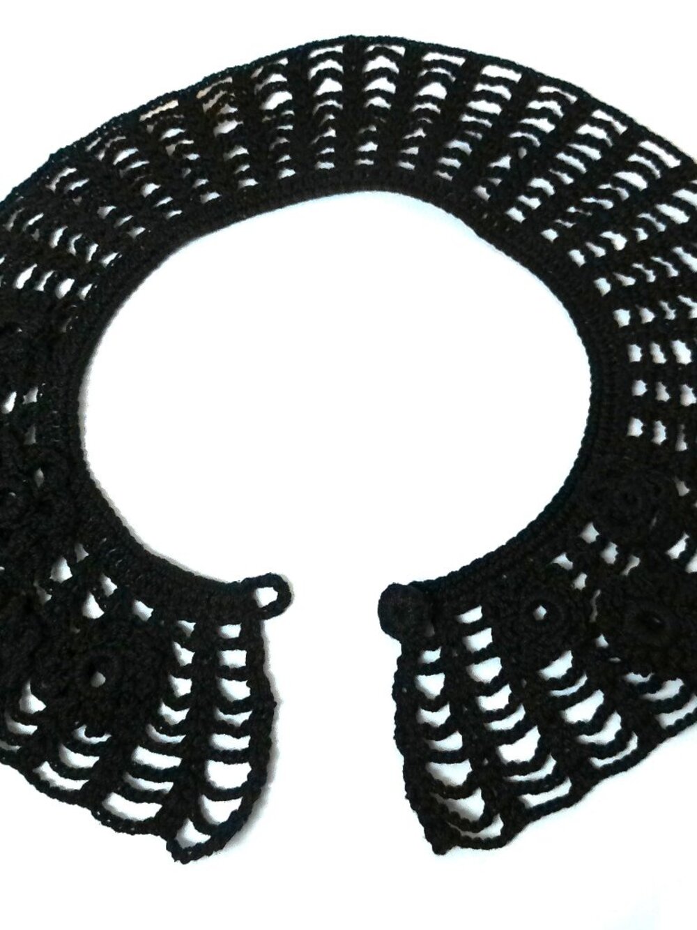 Handmade Black Crochet Detachable Collar Romantic Gothic Lace Peter Pan